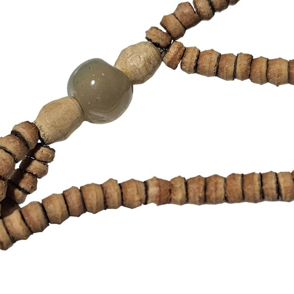 Handmade Boho Wooden Beaded Agate Centerpiece Necklace Earthy Natural Jewelry - Picture 4 of 7